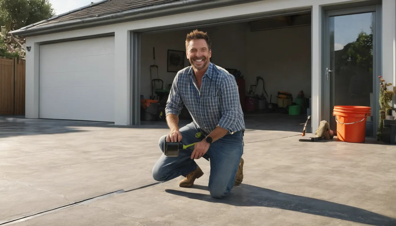 A provider checking a concrete slab before coating in the Warren area